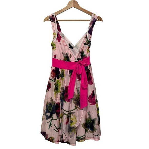 Ted Baker Pink Floral Belted Wrap-Style V-Neckline Knee Length Dress Women's Siz - Picture 8 of 9